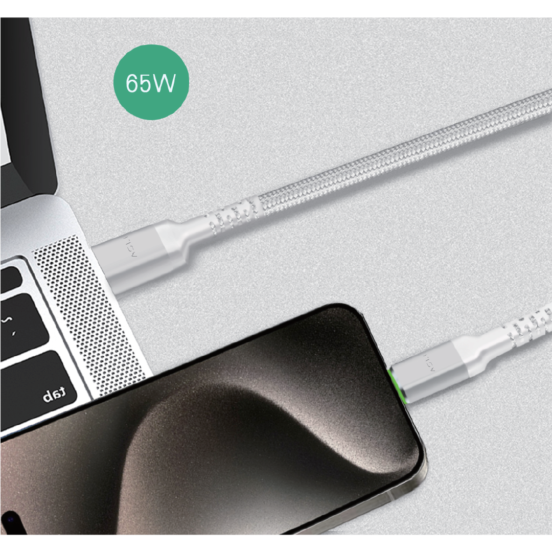 كيبل Power Wire Max من أسلي جلوبال مضفر من النايلون USB-A إلى Type-C أثنين متر | أبيض كيبل Power Wire Max من أسلي جلوبال مضفر من النايلون USB-A إلى Type-C أثنين متر | أبيض
